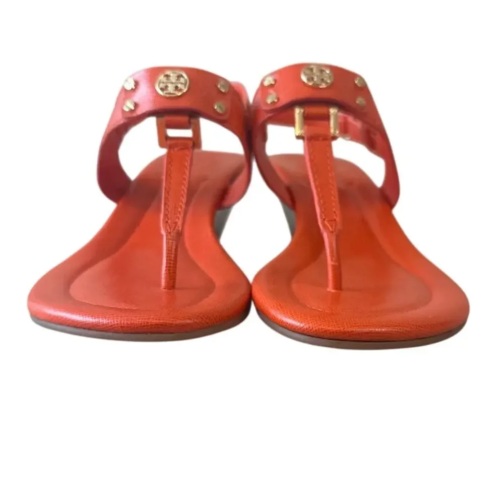 Tory Burch Robinson Demi Wedge Orange T-Strap Sandals 8